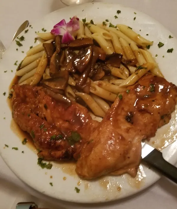 Chicken marsala with penne pasta at Michael's Trattoria Italian restaurant Wallingford CT
